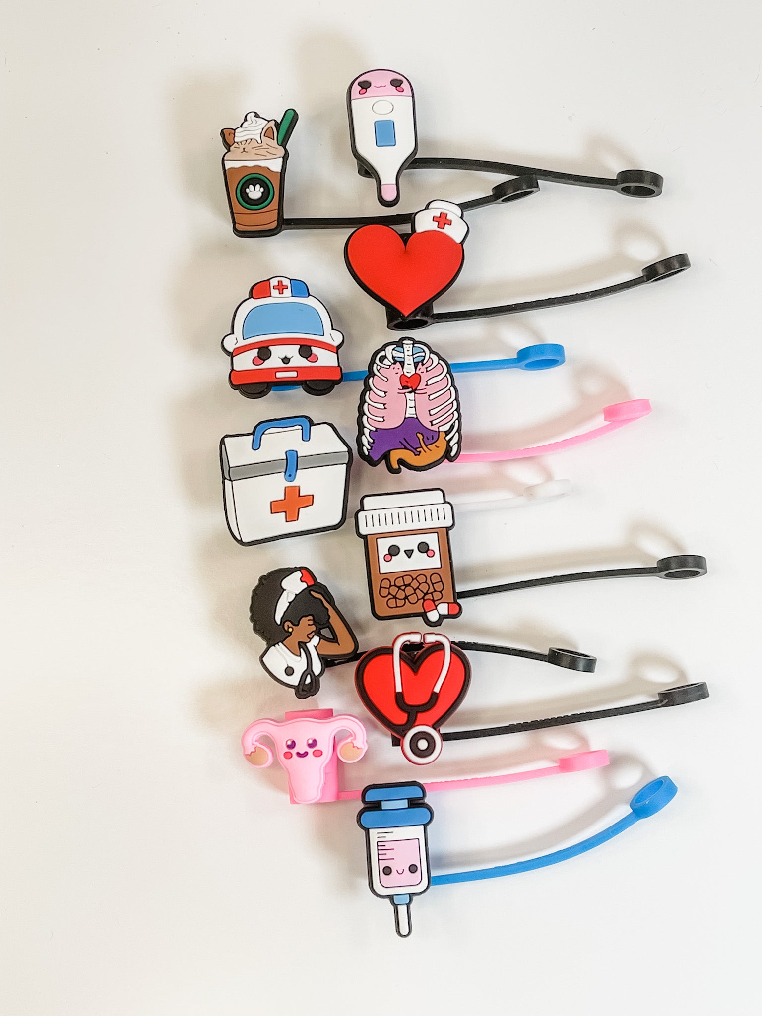  6Pcs Nurse Themed Silicone Straw Covers and Toppers