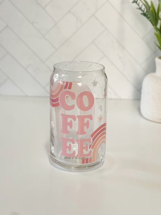 Coffee Rainbow Glass Cup, Lid & Straw