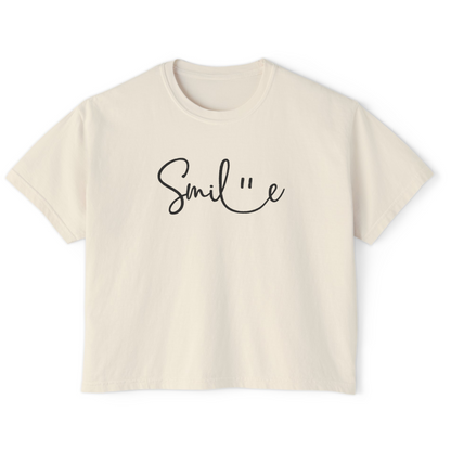 Embroidered Smile Boxy Crop T-Shirt