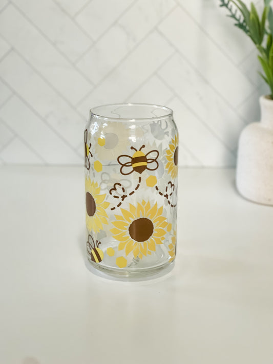 Sunflower Bee Glass Can