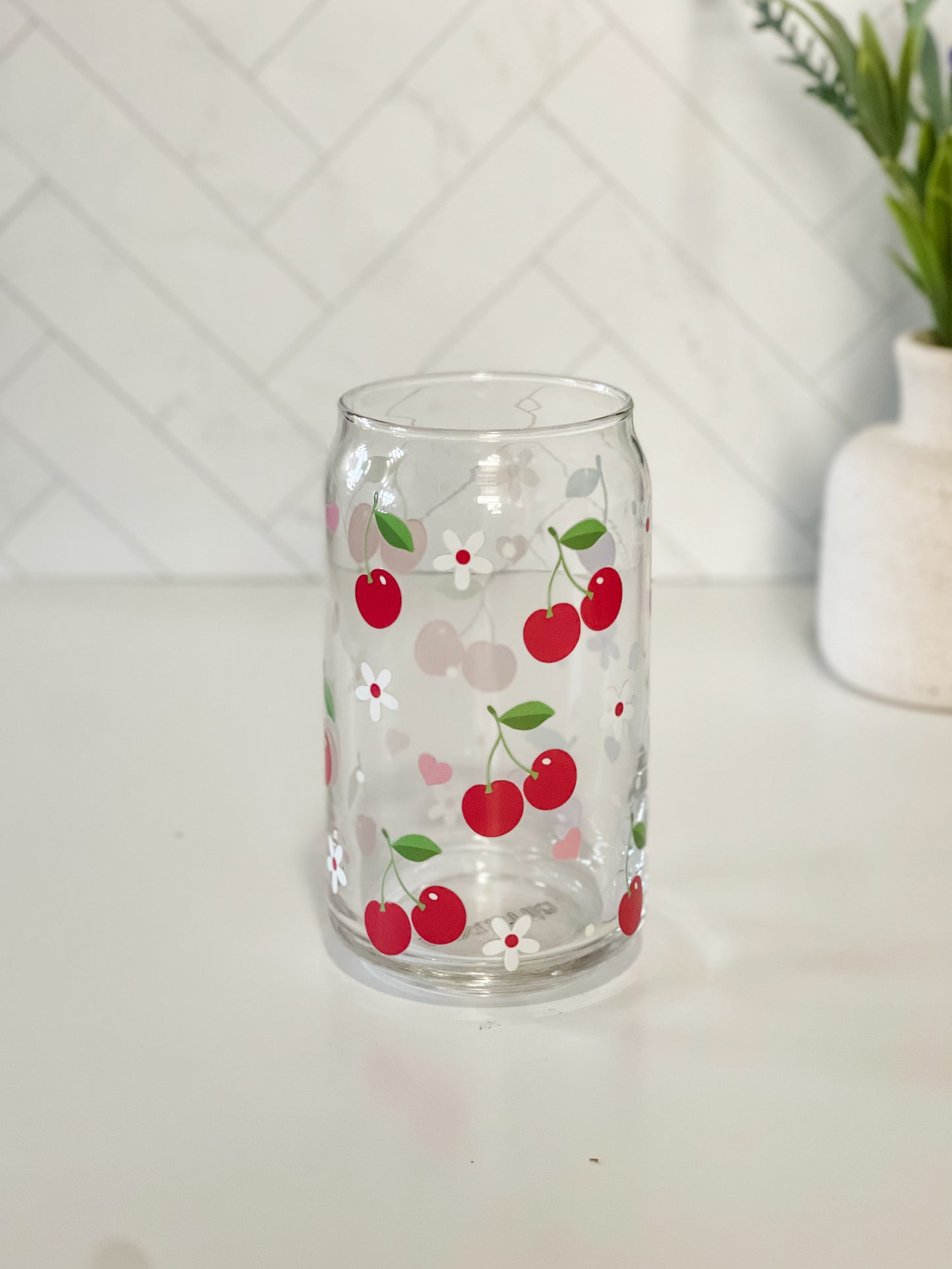 Cherry Glass Cup, Lid & Straw