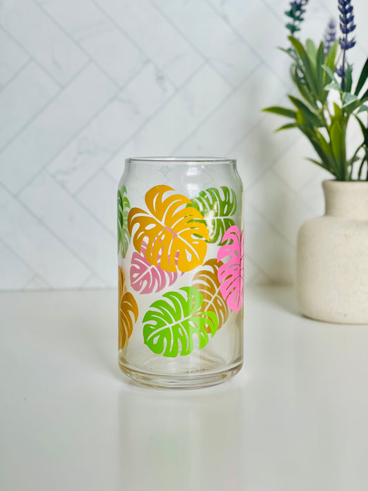 Monstera Leaves  Glass Can