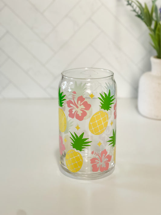 Pineapple Glass Cup, Lid & Straw