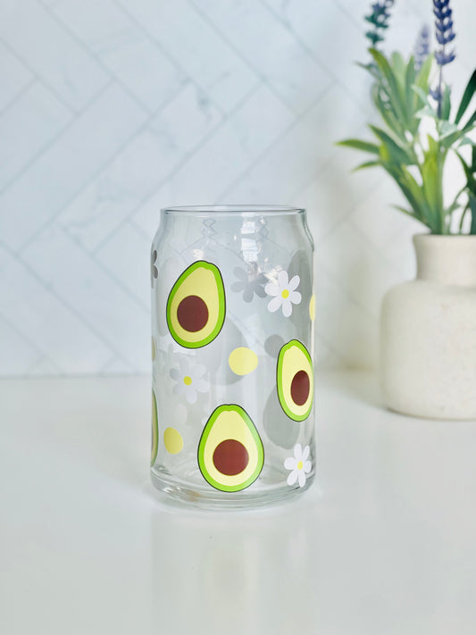 Avocado Glass Cup, Lid & Straw