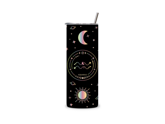 Black Galaxy Zodiac Sign Skinny Tumbler