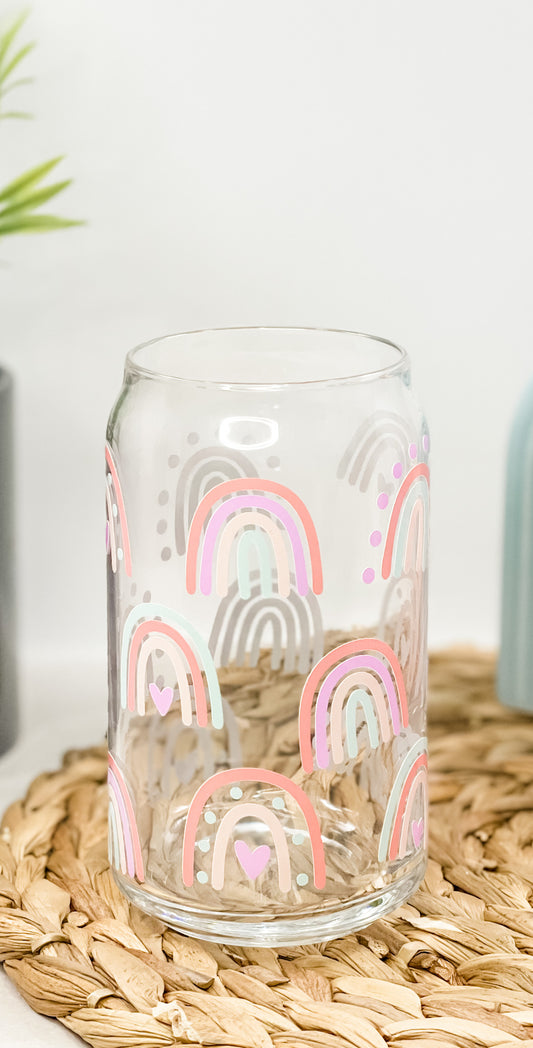 Rainbow Glass Cup, Lid & Straw