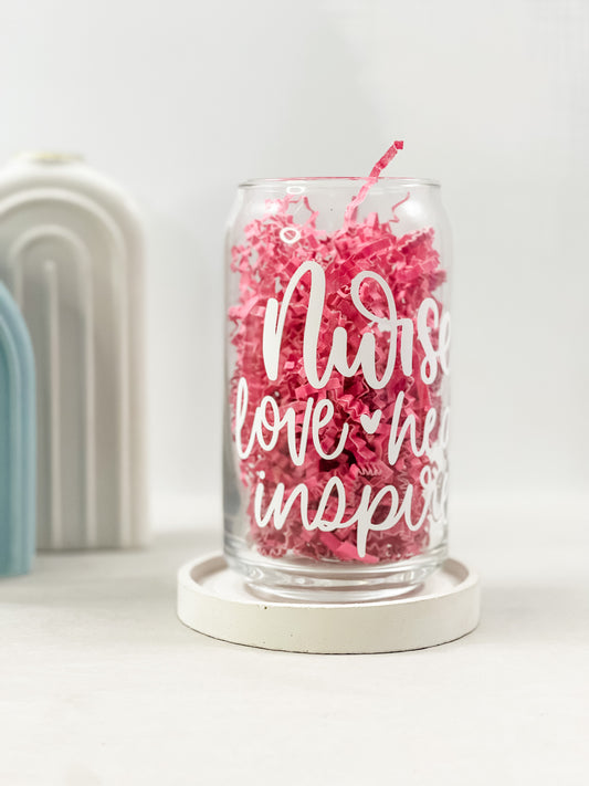 Nurse-Inspired Glass Cup, Lid & Straw